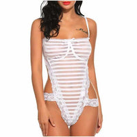 Women's Risque White Striped Teddy Lingerie White / Large Bodysuit Edgy Couture