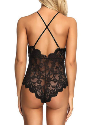 Women's Sexy Backless Black Lace Babydoll Lingerie Teddy-Bodysuit-Edgy Couture