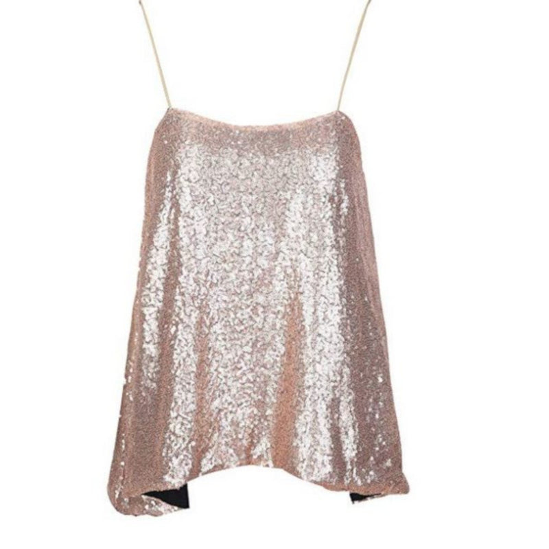 Women's Sexy Gold Sequin Spaghetti Strap Tank Top Camisole  Tank Tops Edgy Couture