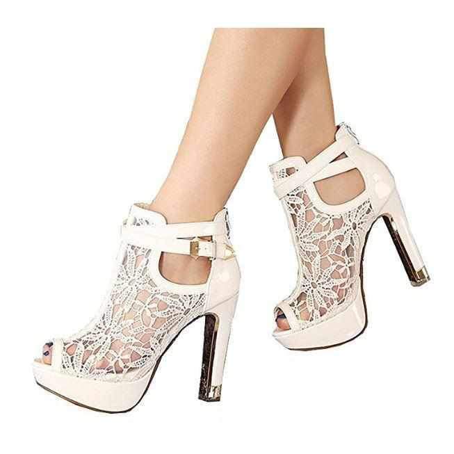 Women's White Wedding Lace Ankle Boot Stilettos 10 / White / PU Wedding Shoes Edgy Couture