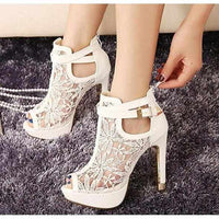 Women's White Wedding Lace Ankle Boot Stilettos  Wedding Shoes Edgy Couture